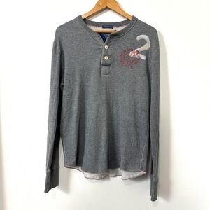 Y2K American Eagle Vintage Fit Henley Mens Large Gray Mallcore 2000s